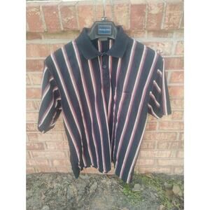 Vintage 90s Henley Striped Polo Shirt Men’s Lg Retro Golf Gorpcore Y2k Aesthetic